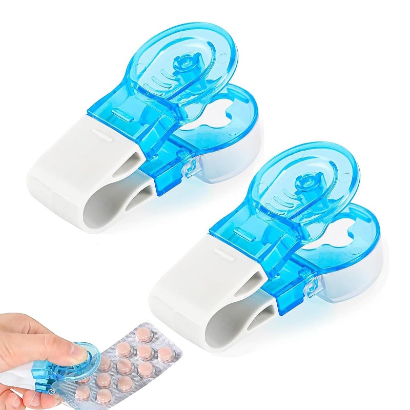 WQEDVN 2 PCS Pill Popper for Blister Packs, Pill Pusher, Blue